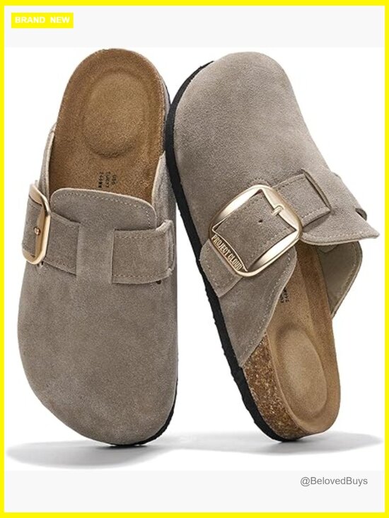 Shoes - Genuine Leather Clogs Memory Foam Non-Slip Cork Footbed Women Mules